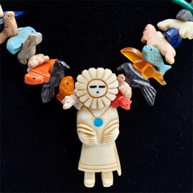 A Native American Zuni Bone Fetish Necklace