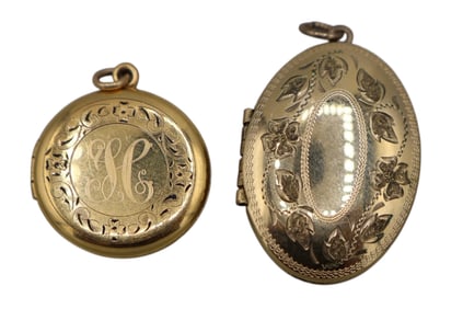 A Pair of Vintage Engraved Gold Filled Lockets