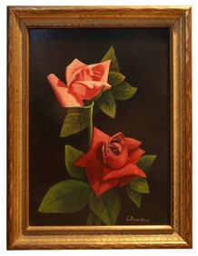 Antique Still Life Painting of a Pair of Roses