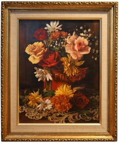 Fine Antique Continental School Floral Bouquet Painting