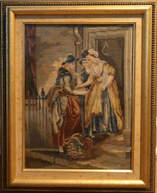 A Framed Victorian Needlepoint Wall Tapestry