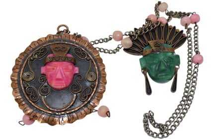 A Vintage Pair of Gemstone Mexico Aztec Costume Jewelry