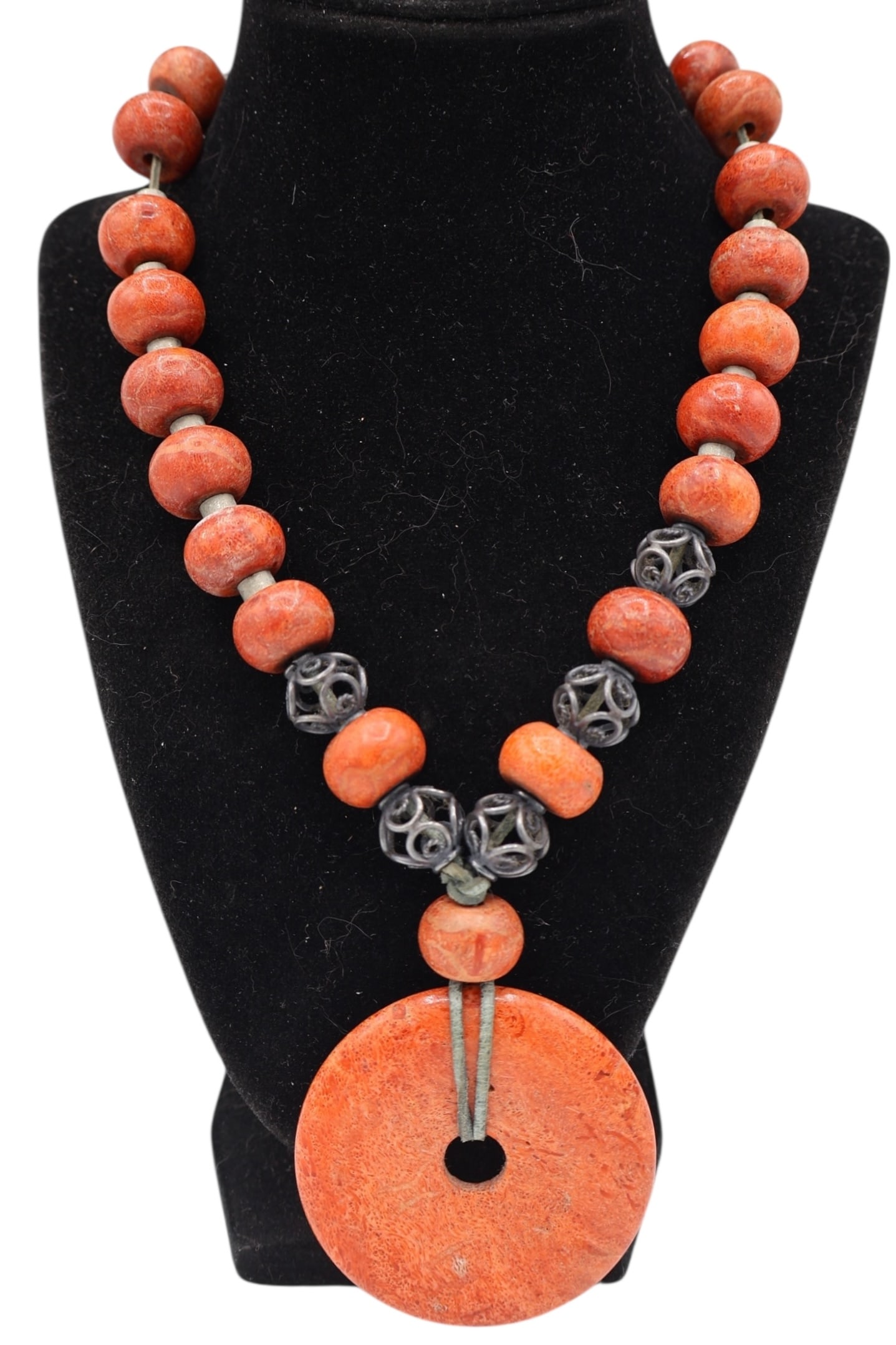 A Tibetan or Chinese Coral & Silver Bead Necklace (1 of 5)