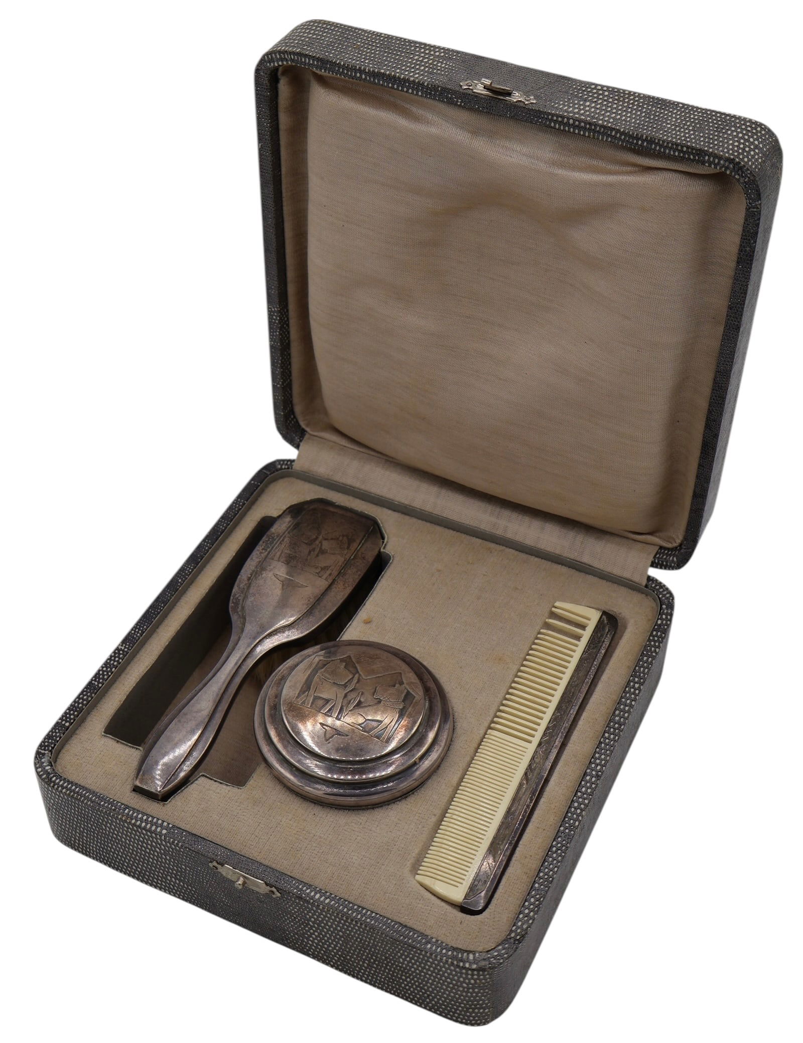 An Ornate Silver Plate Art Deco Scotty Dog Vanity Set (1 of 8)
