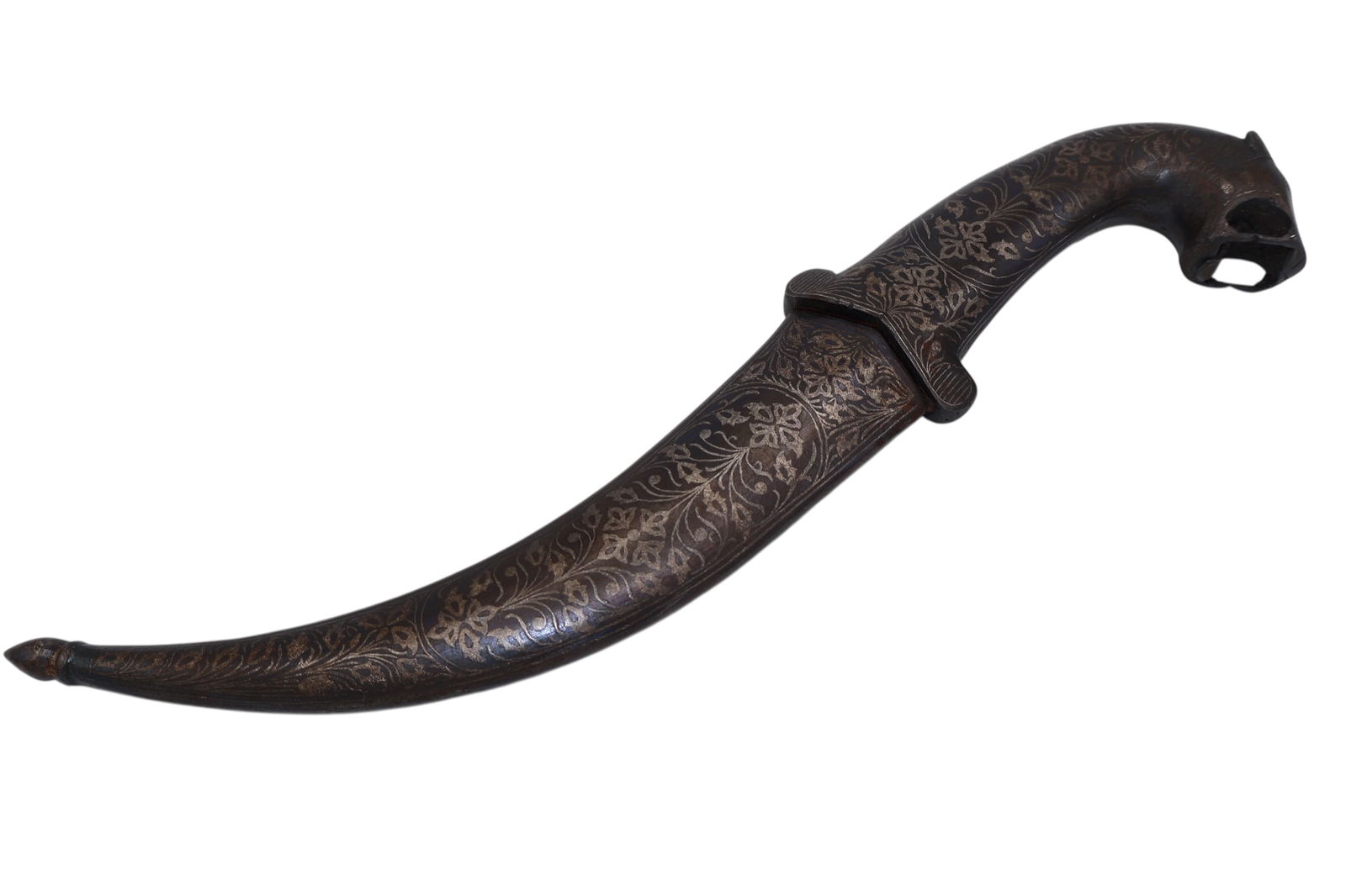 Indo Persian Mughal Silver Damascus Animal Handle Dagger (1 of 14)