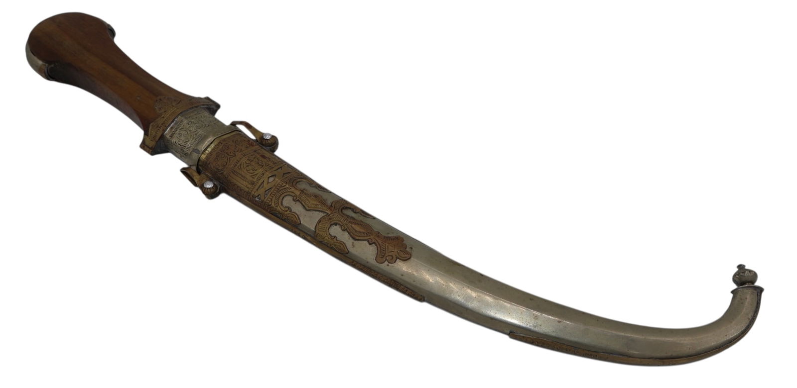 Original 19th Century North African Brass Mounted Jambiya Dagger with Scabbard (1 of 9)
