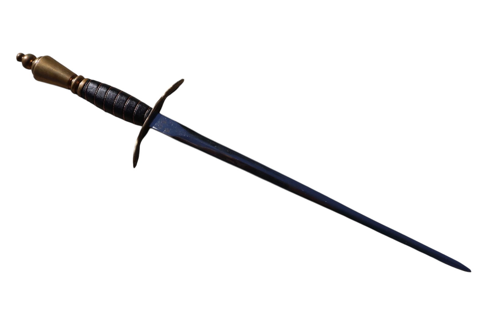 A Stiletto Style Chromed Dagger: Chromed dagger with leather and wire wrapped handle. Only the tip is sharpened.