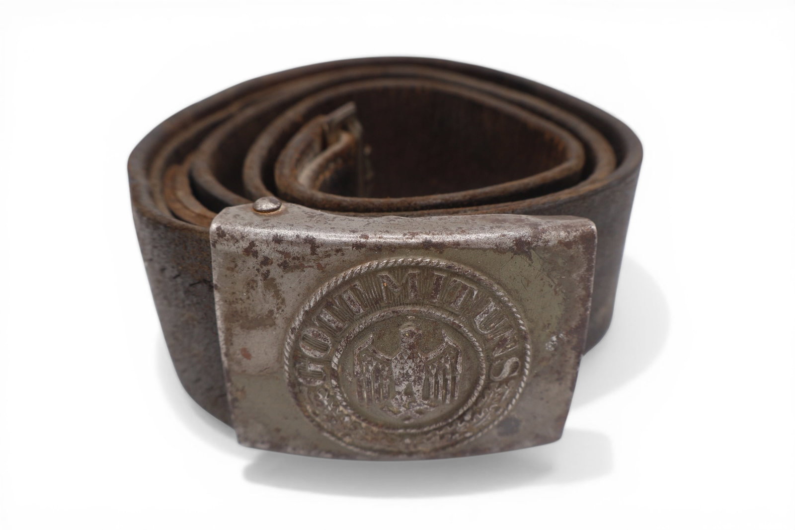 Original German WWII Army EM/NCO Steel Belt Buckle with Leather Belt: Describe