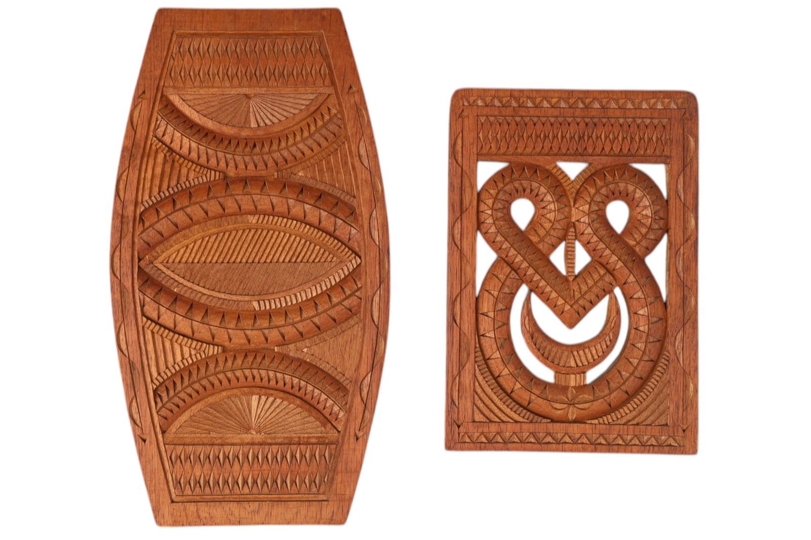 A Pair of Polynesian Geometric Carved Wood War Shields (1 of 6)