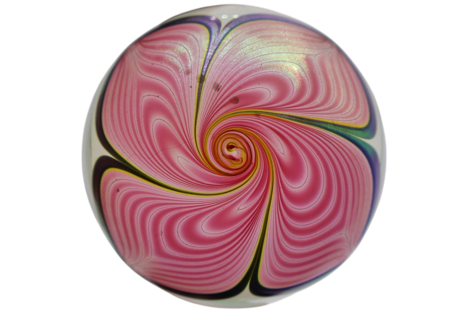 Signed Stuart Abelman Iridescent Glass Pulled Feather Paperweight (1 of 8)