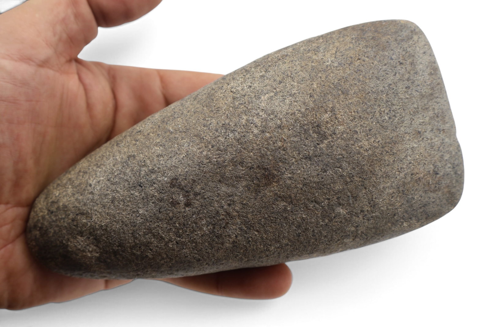 Large Tapered Native American Indian Stone Celt: Very nice Celt. Hand packed and polished surface. Ancient. From a Midwest Collection. 7” x 3.5” x 2”.
