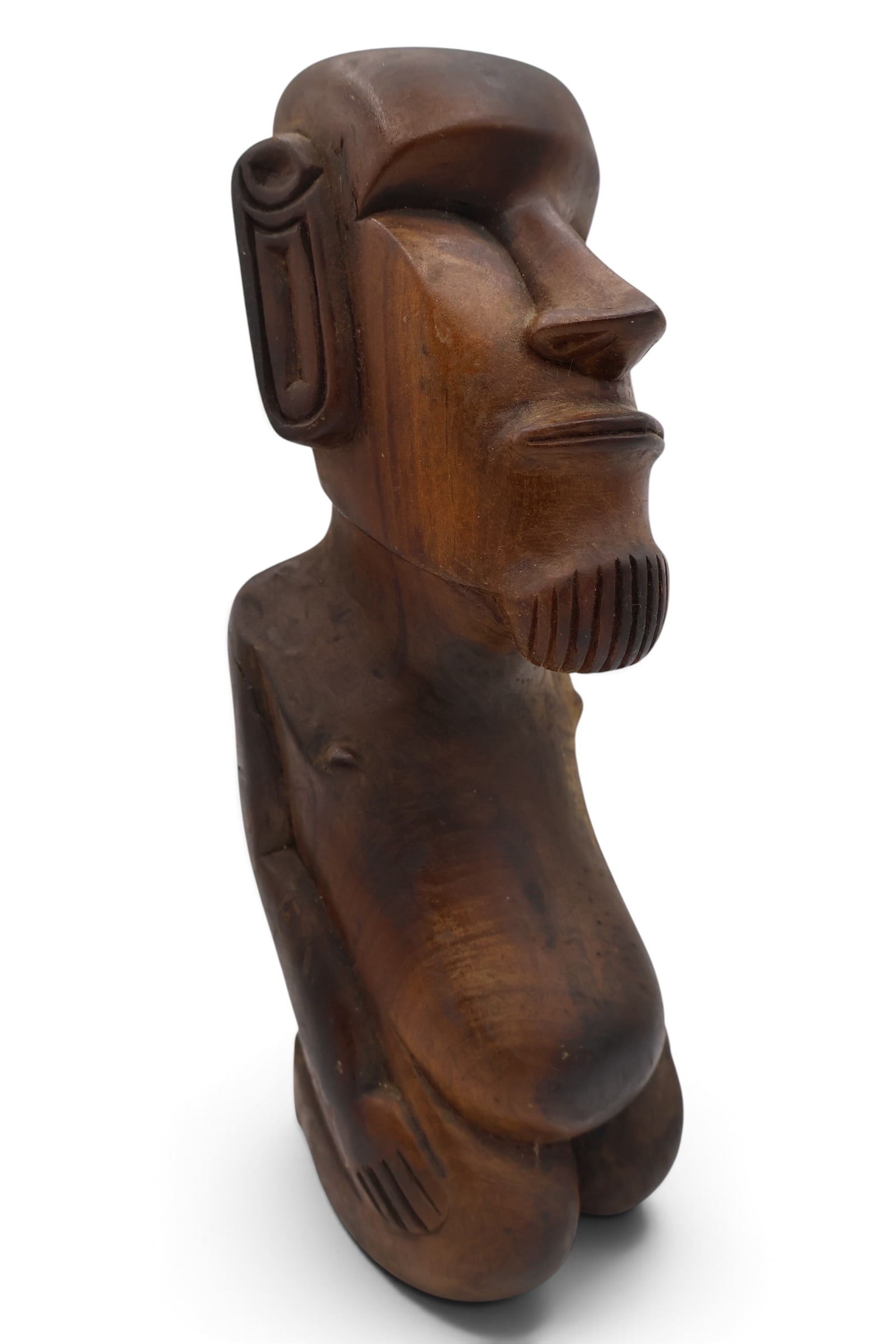 Easter Island Rapa Nui Carved Wooden Moai Figure #2: Easter Island. Early to Mid 20th Century Moai. A wonderfully carved tiki figure with fine detailing. 10” x 4” x 4”. Provenance: From a Florida Collection.