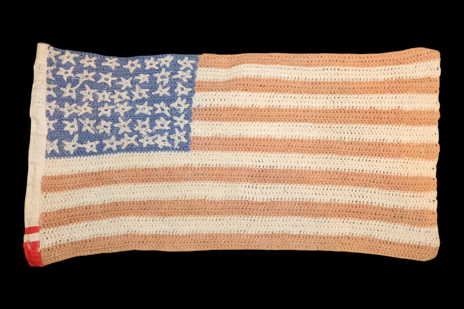 Old 48 Star American Flag Crochet Folk Art Tapestry: Handmade folk art tapestry. Has area to hang at top.