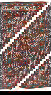 Antique Kazak Caucasian Rug: Antique Kazak Caucasian Rug 3 x 6 ft c. 1880-1900
