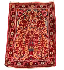Antique Embroidered Sarouk Mini Rug