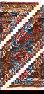 Antique Caucasian Kazak Runner Rug: Antique Caucasian Kazak Runner Rug 4 x 8.9 ft. c. 1930s