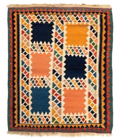 Vintage Color Block Kilim Rug