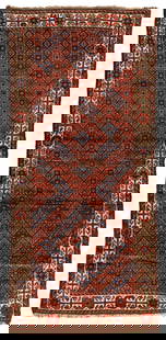 Antique Baluch Rug: Antique Baluch Rug 2.9 x 6.1 ft c. 1950s