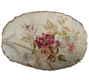 Antique Late 18th Century French Aubusson Oval Tapestry Fragment Pillow
