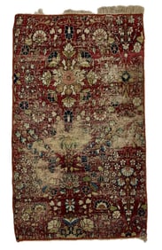 Distressed Antique Lavar Kerman Rug Fragment