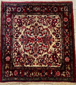 Antique Square Hamedan Floral Mini Rug