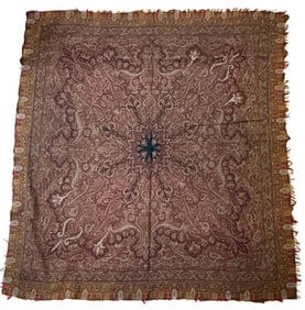 Very Fine Large Antique Kashmir Jamawar Wool Shawl c. 1920s