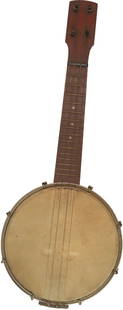 Banjo: Miniature 4 strings: Unbranded. Wood head and fingerboard. 4 strings. Head 8", total length 21.5". Weight 0.7kg. No Visible Damage
