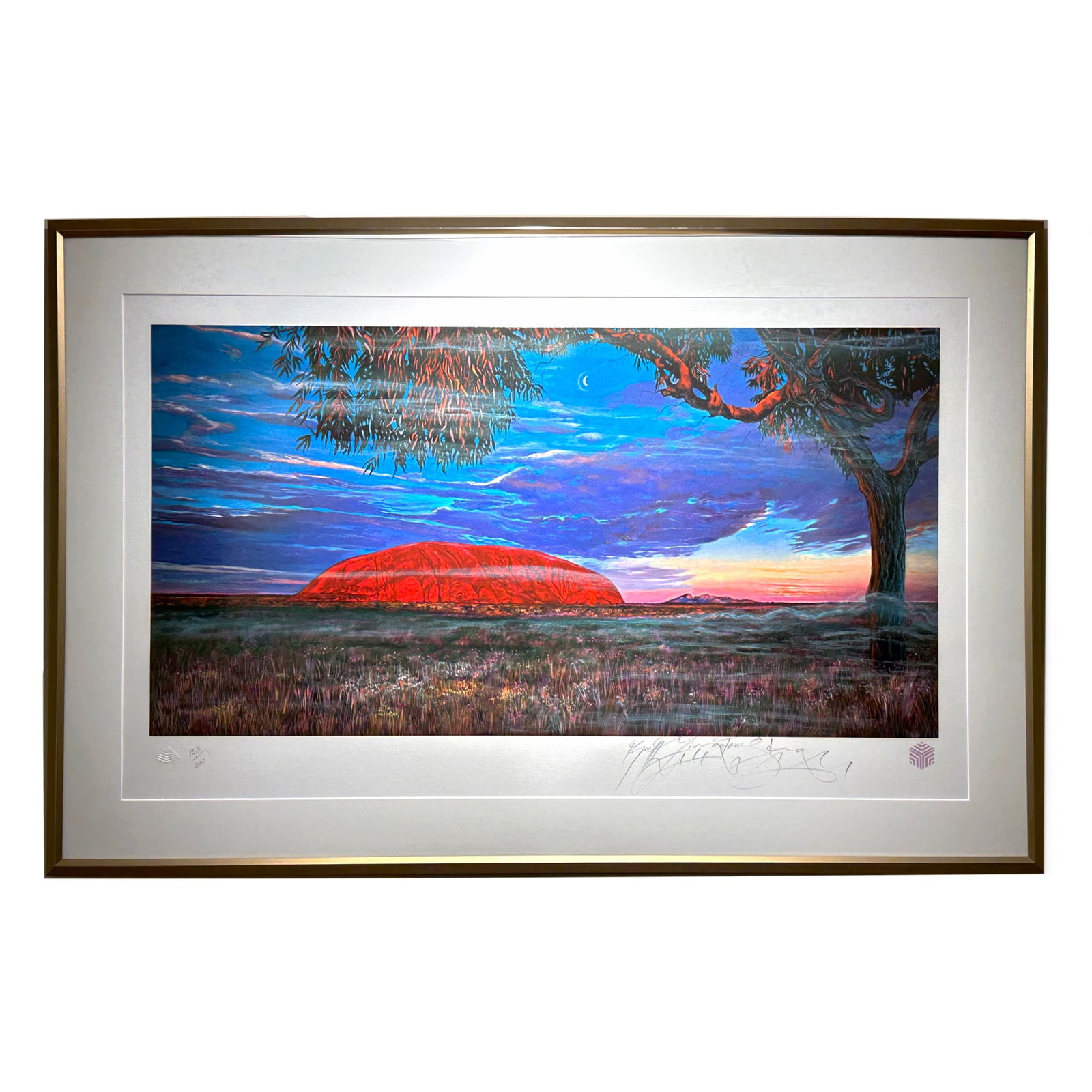 Ayer's Rock by Brett-Livingstone Strong: This work presents Ayer’s Rock, part of Brett-Livingstone Strong’s celebrated Seven Wonders Series, a body of work dedicated to depicting some of the world’s most iconic natural and cultural