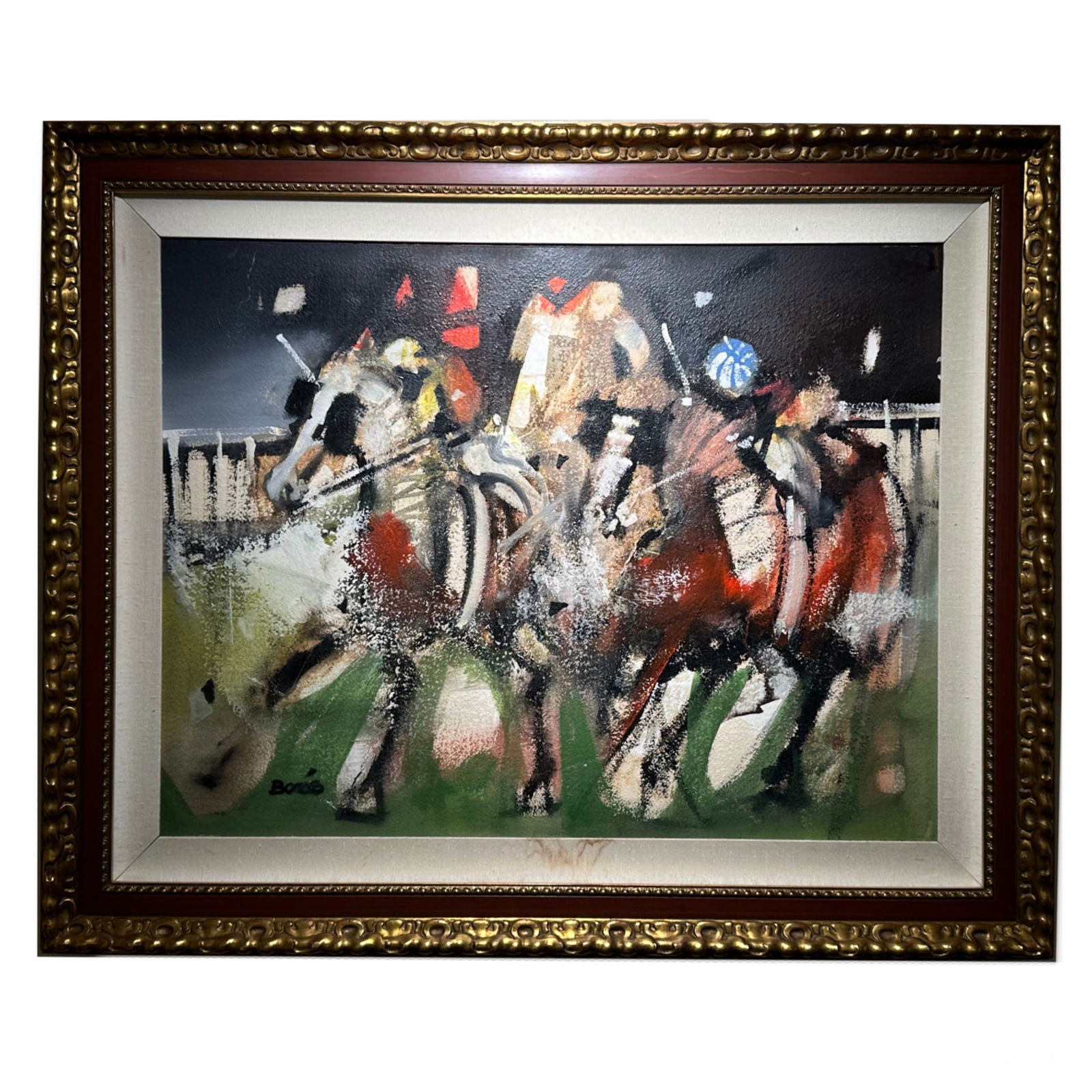 Polo Players by Jordi Bonas: This work presents a dynamic and expressive composition by Jordi Bonas, depicting polo players in motion through bold brushwork and an energetic palette. The scene captures the intensity and rhythm