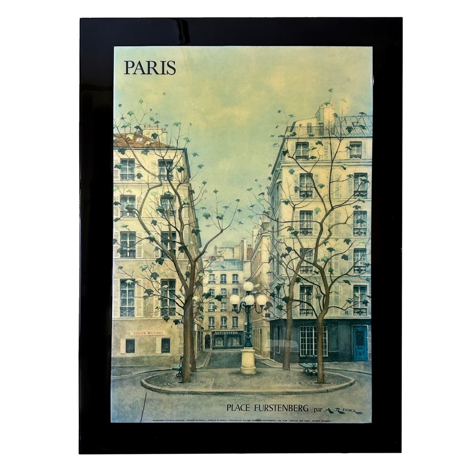 Paris by A.R. Enoux: This work is a decorative promotional poster depicting Place Furstenberg, one of Paris’s most recognizable and picturesque squares. Rendered in a soft, atmospheric palette, the composition captures