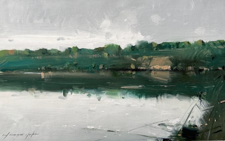 Emerald Summer Landscape Impressionism Original oil Painting, Ready to Hang