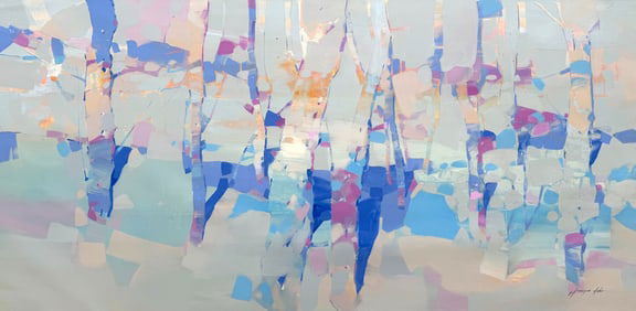Azure Grove Landscape Impressionism Original oil Painting, Ready to Hang