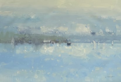 Reflections Coastal Impressionism Original oil Painting, Ready to Hang