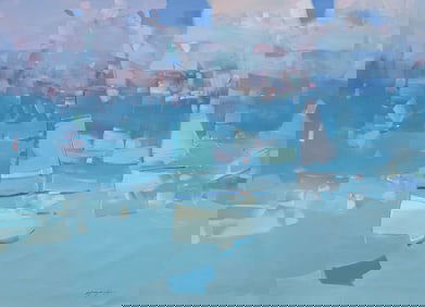 Sail Boats Abstract Impressionism Original oil Painting, Ready to Hang