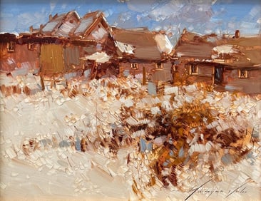 Village, Landscape Artwork, Original oil Painting, Framed Ready to Hang