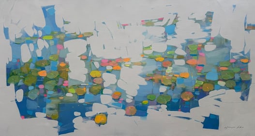 Floating in Light Waterlilies Modern Art Original oil Painting, Ready to Hang