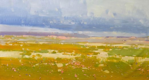 Yellow Hill Landscape Impressionism Original oil Painting, Ready to Hang