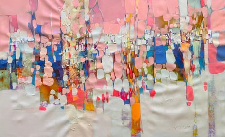Cotton Candy Forest, Abstract Original oil Painting, Ready to Hang