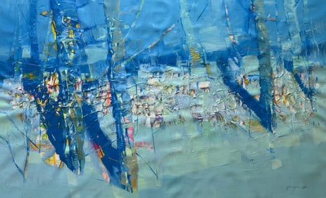 Night Grove Landscape Impressionism Original oil Painting, Ready to Hang