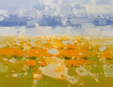 Yellow Poppies Landscape Impressionism Original oil Painting, Ready to Hang