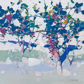 Blooming Blue Landscape Impressionism Original oil Painting, Ready to Hang