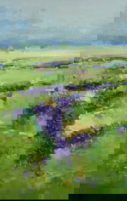 Lavenders Valley Landscape Impressionism Original oil Painting, Ready to Hang