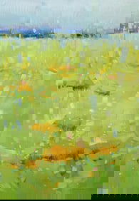 Yellow Field, Landscape impressionism Original oil Painting, Ready to Hang