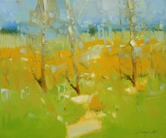 Morning Vibe, Landscape impressionism Original oil Painting, Ready to Hang