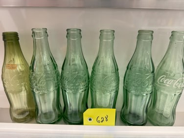 6pk Vintage Coca Cola Bottles including Coca Cola Experimental Bottle