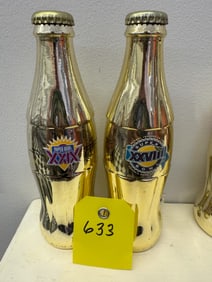 2pk Gold Colored Super Bowl Coca Cola Bottles