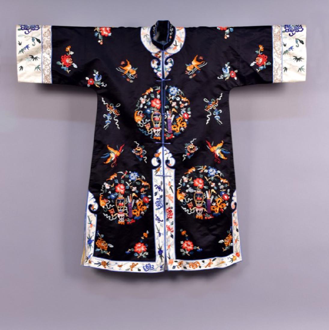 CHINESE SILK EMBROIDERED SURCOAT, MID 20th C (1 of 4)