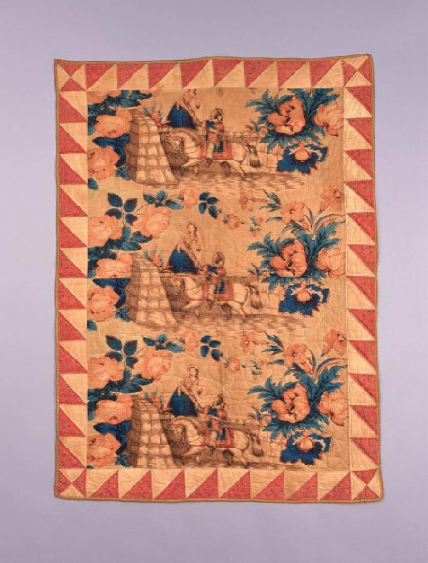 PRINTED COTTON CRIB QUILT, c. 1820 (1 of 2)