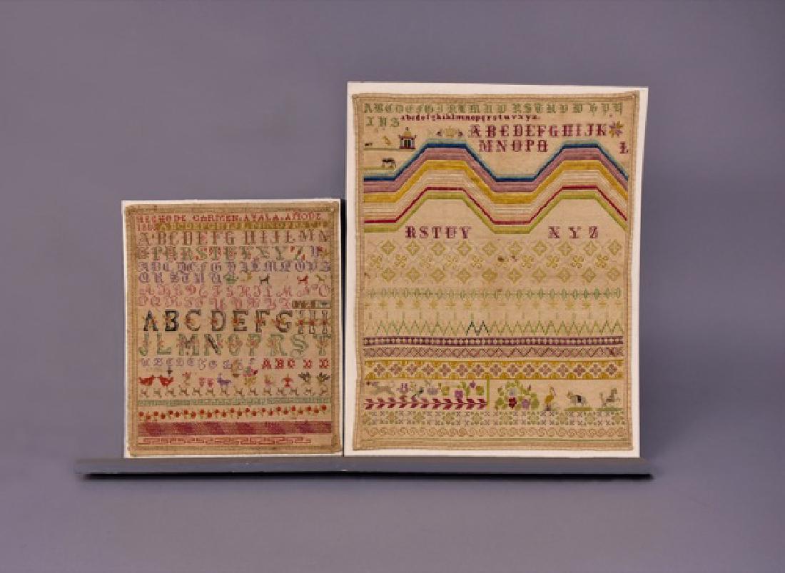 TWO POLYCHROME NEEDLEWORK SAMPLERS, c. 1860 and 1883 (1 of 5)