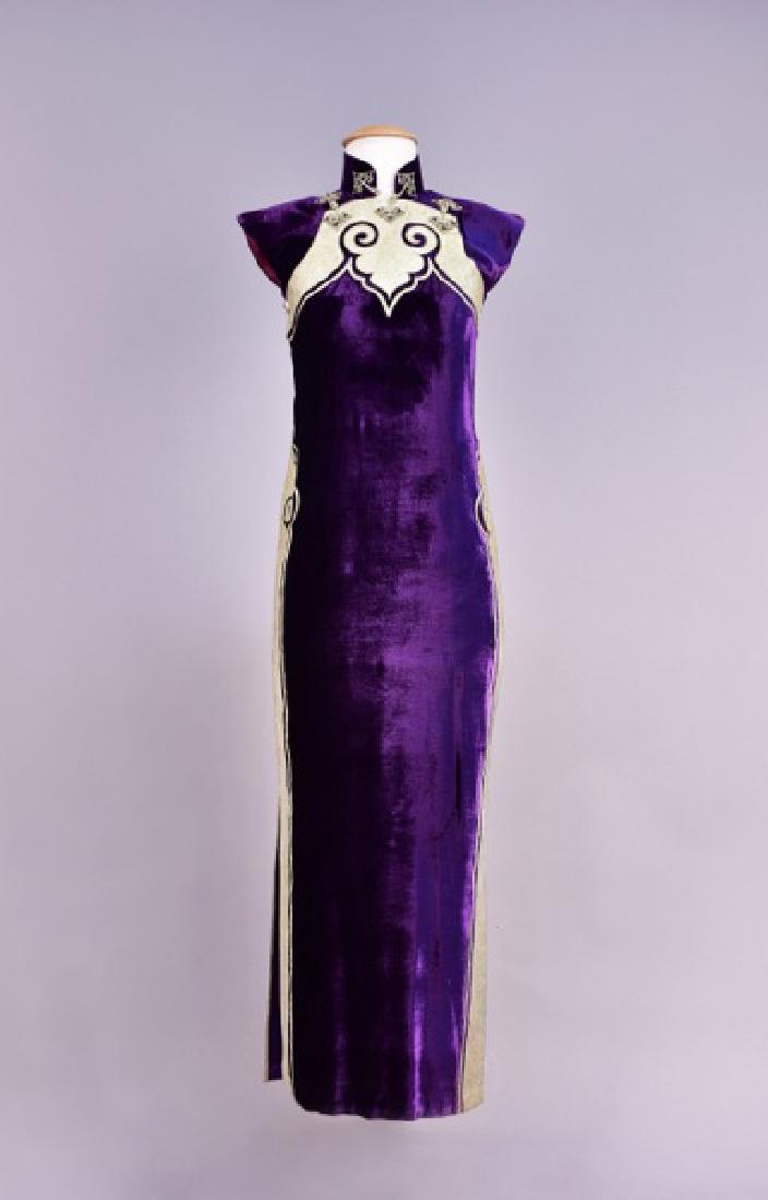 CHINESE VELVET CHEONGSAM with SILVER TRIM, c. 1930 (1 of 5)